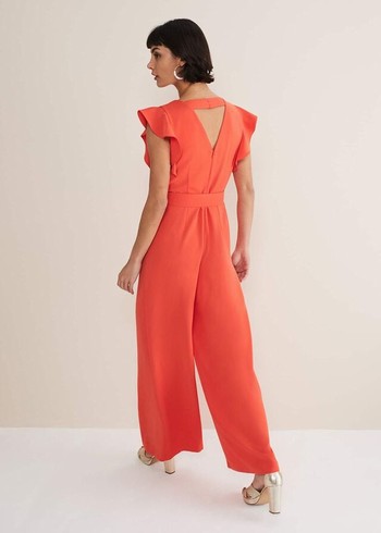 Phase Eight Kallie V Neck Frill Jumpsuit Orange Canada | MBWSZD-760